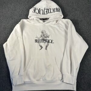 Primark Beetlejuice Hoodie White Mens XL Graphic Hood Print Sweatshirt Pullover